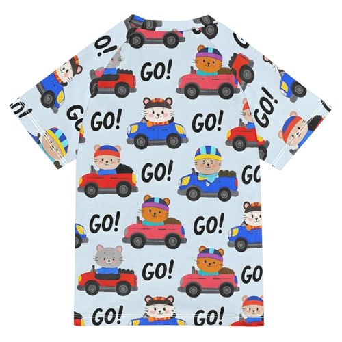ALAZA Kids Rash Guard Boys Toddler Swim Shirts Short Sleeve Cat Car Go UPF 50+ 3T2