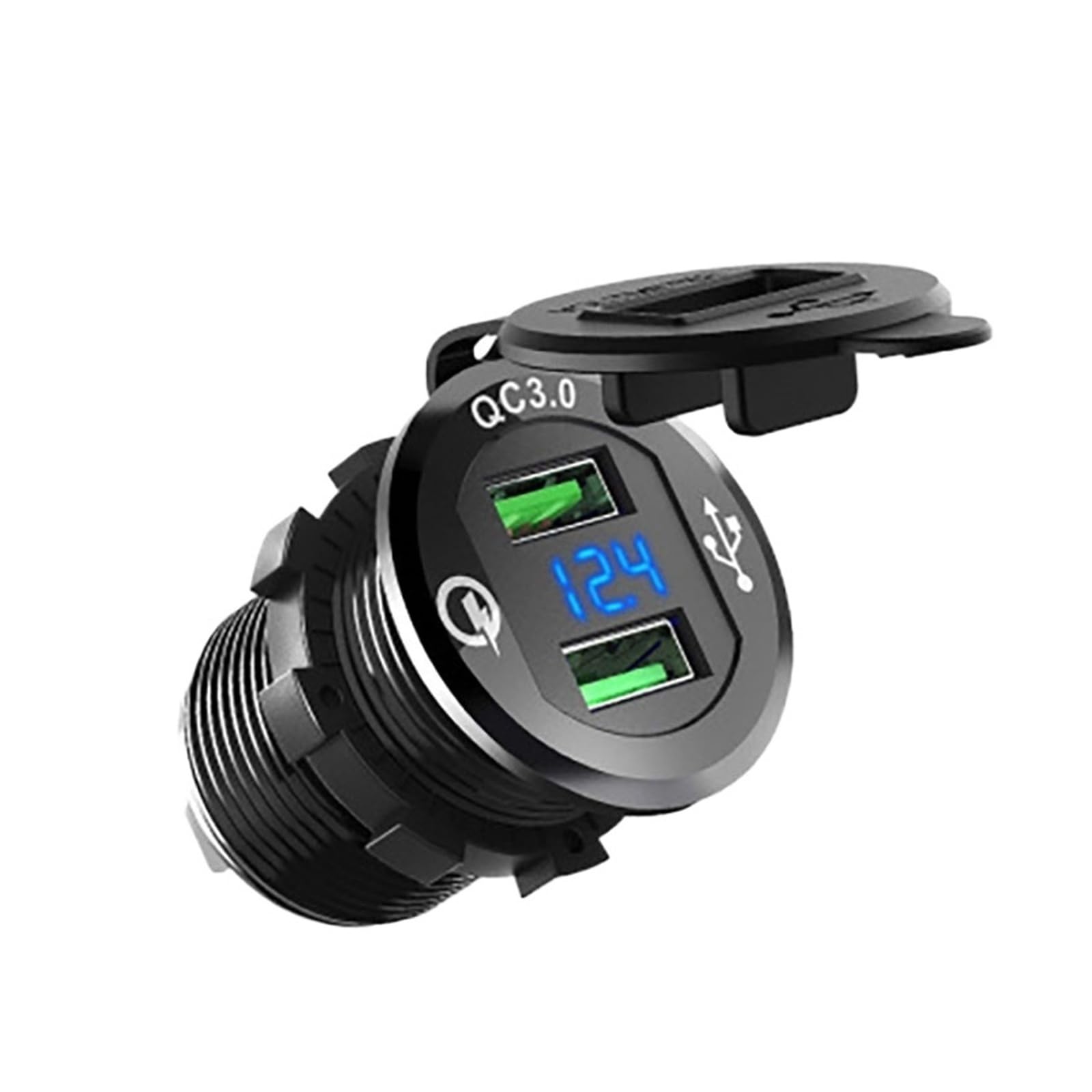 Samochód Motocykl Ładowarka samochodowa USB Miernik napięcia Wyświetlacz woltomierza Inteligentna szybka ładowarka Telefon komórkowy Ładowanie samochodu Cheerfully (Color : Noir)