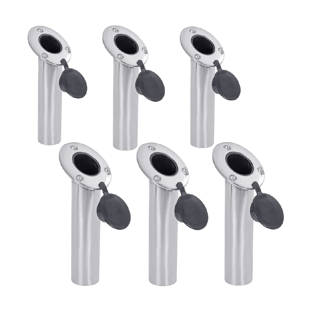 White Water 56136SP-6PK Stainless Steel, Fishing Boat Rod Holder for Rails, with Black Liner and Cap, 30 Degrees (6PK)
