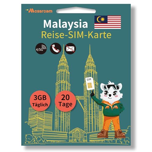 Malaysia Reise-SIM-Karte – 5G/4G LTE Highspeed-Daten – Prepaid und kein Roaming, 3 GB täglich für 20 Tage – Einfache Aktivierung für Touristen und Geschäftsreisende