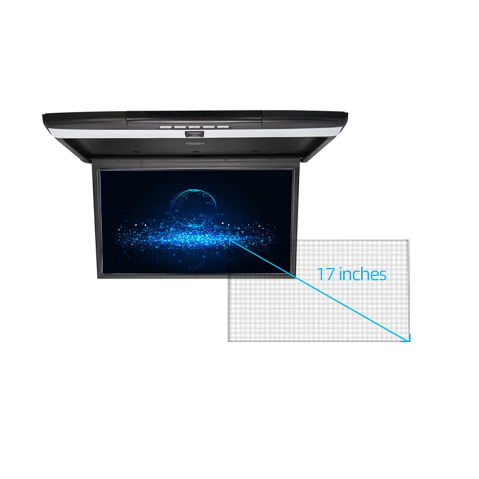 Monitor de Coche 17,3 Pulgadas, Pantalla LCD HD, Montaje en Techo automóvil, TV Multimedia, Reproductor vídeo for, Enlace IR FM Viajes Familiares por Carretera(17 Inch Black MP5)