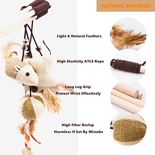 Cat Feather Tease Wand Toy Interactive Toys With Bell & 5 Feather Teaser Replacements Mouse Fish Birds & Ball For Cat Having Fun Exerciser Playing #TOP2