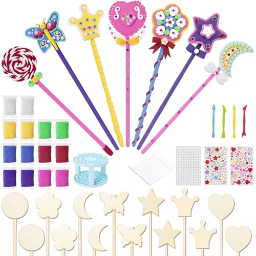 WizWonders Make Your Own Princess Magic Wand Kit - DIY Fairy Craft Set for Kids Girls - Birthday Party Gift 39 PCS to Create 14 Wands