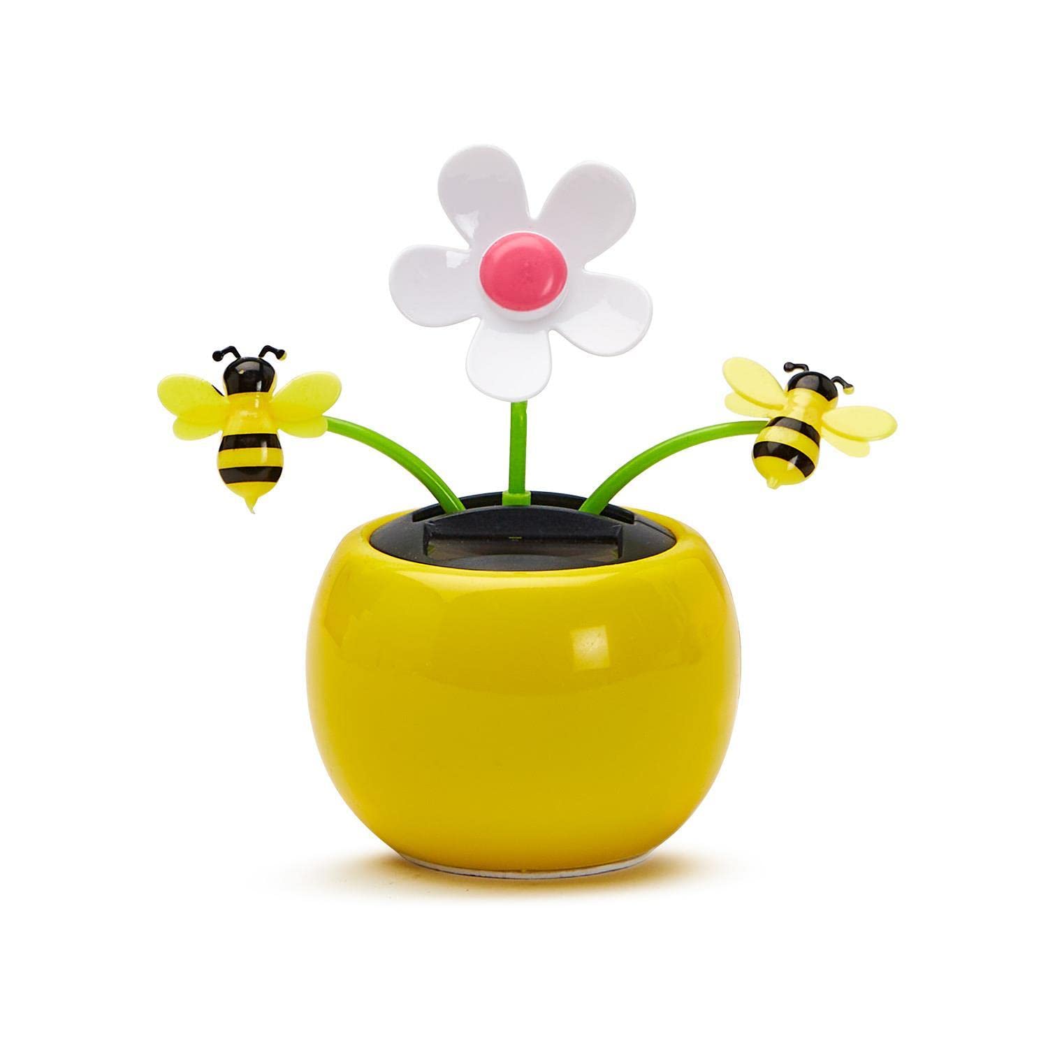 Two's Company Bee Happy Solar Powered Dancing Daisy and Bees Figurine, 4.5-inch Height, Plastic