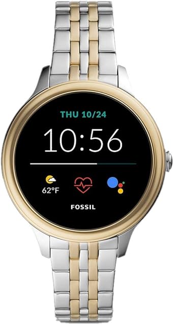 Montre connectée 5ème génération E de Fossil en acier inoxydable, bicolore,  pour femme, avec bracelet en acier inoxydable bicolore, FTW6074 :  Amazon.fr: Montres