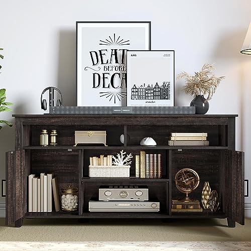 YITAHOME Highboy Farmhouse Barn Door TV Stand for 65 Inch TV, Modern Entertainment Center for 300 lbs, TV Media Console Storage TV Cabinet for Living Room, Dark Rustic Oak, 59.5” - Thumbnail 2