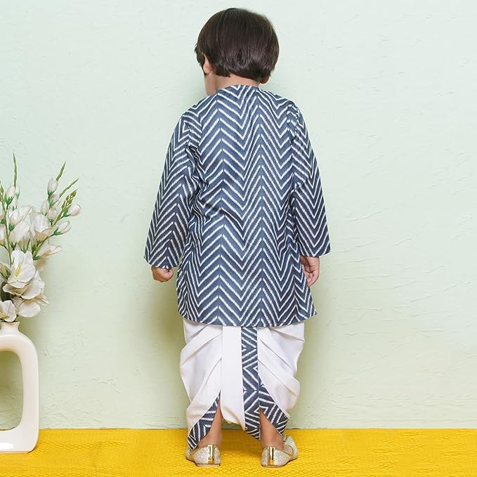 Image of AJ DEZINES Kids Cotton Printed Dhoti Kurta Set For Boys | Fashionable Bandhani Print Kurta | Stylish Boys Kurta Set | Perfect For Festivals Wedding & Family Function Wear