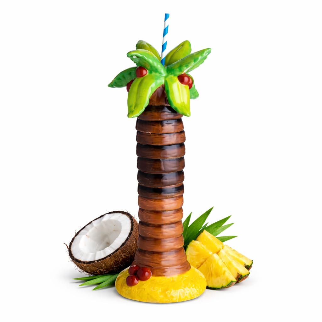 bar@drinkstuff Ceramic Palm Tree Tiki Mug 22oz / 630ml, Single, Brown/Green