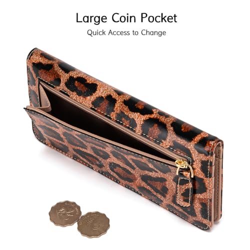 Image of Ultra Slim Thin Leather Women Wallet Rfid Blocking Credit Card Holder Bifold Clutch (Leopard)