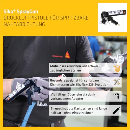 SIKA – Verarbeitungsgerät – Spraygun Druckluftpistole für spritzbare Nahtabdichtung Schwarz – leicht und wendig – inklusive Düsenadapter und Anleitung