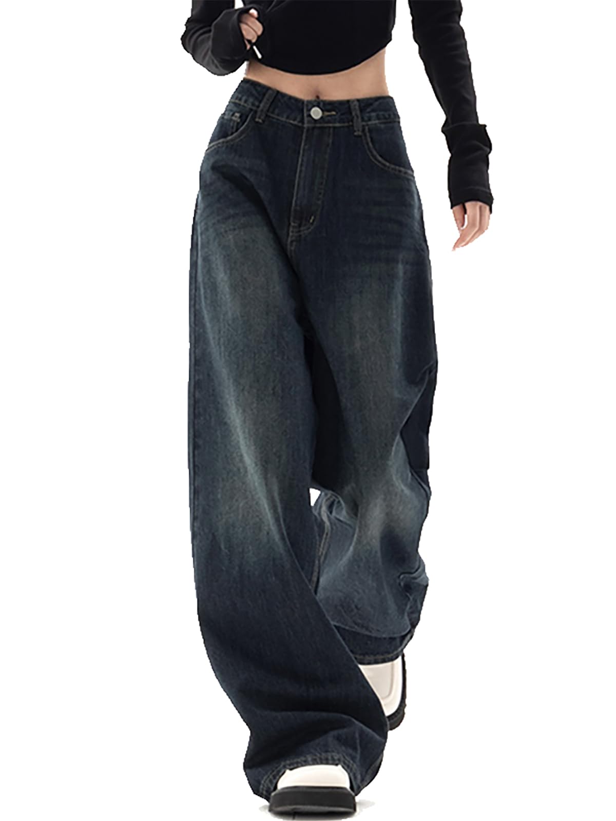 Xineicy Women's Jeans Y2K Wide Leg Baggy Jeans High Waist Loose Vintage 90s Boyfriend Denim Pants