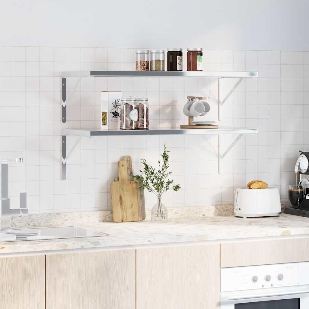 Soporte de estante de acero inoxidable en plata 40 x 2,5 x 25 cm, 4 unidades con tornillos y tacos para estante de pared, estantería colgante, estantería, soporte para ahorrar espacio para