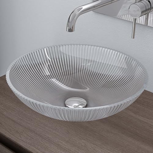 doporro Lavabo à Poser Vasque en Verre Transparent Lave Mains Ovale de Salle de Bains Petit Lave-Mains pour WC 40x40x12 cm Minerva06