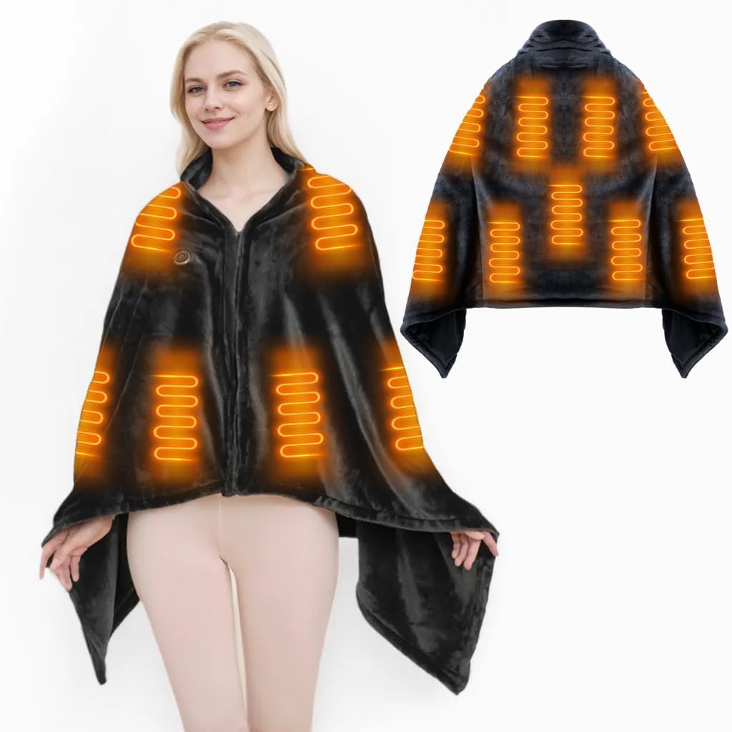 KRLZ USB Heated Blanket Wrap, Luxury Flannel Wearable Heated Throw Blanket with Buttons Ultra Warm Heating Neck and Shoulders Shawl for Home Office & Outdoor Use, Machine Washable