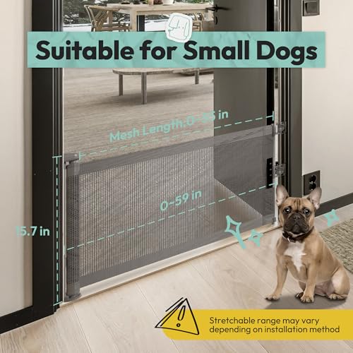 35 cm hohes Mesh-Hundegitter, Ausziehbar bis 150 cm, Bohrmontage, Kleines Hundegitter für Treppen, Leicht übersteigbares Welpengitter für Türen, Innen- und Außenbereich, Grau