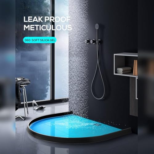 Image of Shower Water Barrier Strip, Silicone Shower Threshold Water Dam, Self Adhesive Waterproof Water Stopper for Bathroom Floor, Shower Door, Bathtub & Kitchen(Black, 2-Meter, T-Shap)