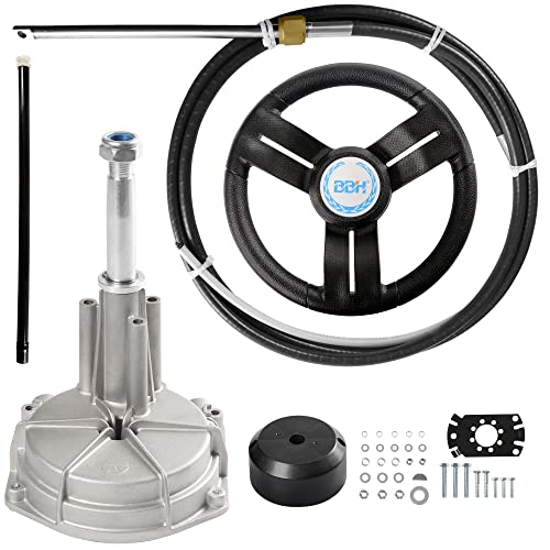 Bbh New Outboard Steering System Mechanical Boat Rotary Steering Kit With 12 Feet Outboard Steering Cable,3/4 Tapered Shaft,13.5 Inch Wheel,Turbine Steering System #TOP15