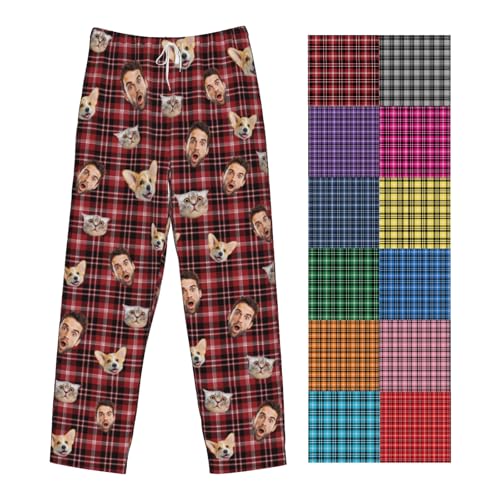 Personalized Pajamas Pants Custom Plaid Funny PJ Pant Design with Face Buffalo Pajama Bottoms