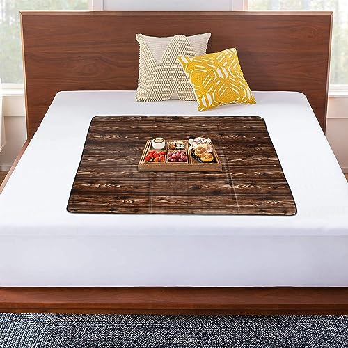 Image of Kuber Industries Food Mat | Wooden Texture Bed Server | Laminated Bed Protector | Bed Server for Bedsheet | 36 Inch | Pack of 2 | Dark Brown