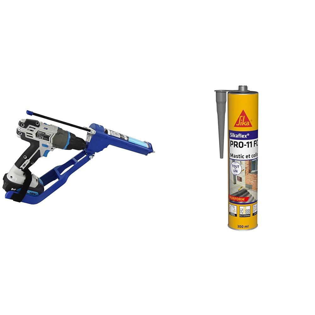 TIVOLY - Pistolet à Cartouche T-Gun F300 - Adaptable sur Perceuse et Visseuse & Sikaflex PRO 11 FC Purform Gris béton, Mastic polyuréthane PU tout en 1, mastic multi-matériaux