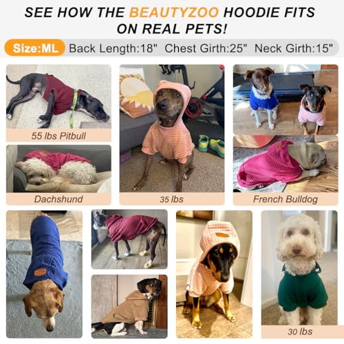BEAUTYZOO Kapuzenpulli für Hunde in Waffelmuster - Warme Herbst- und Winterkleidung für kleine bis große Hunde (Größen S, M, L) - Sweater mit Kapuze und Tasche für Bulldogge, Pitbull und andere Rassen
