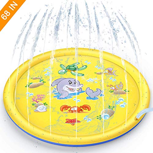 iPawde Sprinkle Pad y tapete de juego Splash para niños, almohadilla inflable de 68 pulgadas, juguetes acuáticos al aire libre, diversión de verano, para niños y niñas, color amarillo