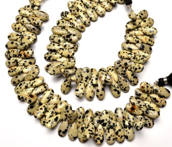 Perles jaspe dalmatien briolette lisse 15x7mm pour collier fait main DIY