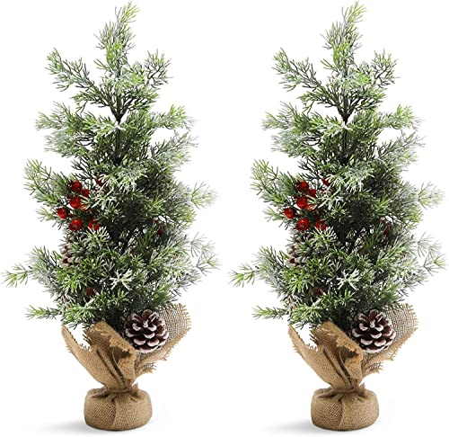 Enyhom Sapins de Noël Artificiel 50 cm 2 pièces, Mini Arbre de Noël Vertes Decoration, Arbre de Noël de Table Petit pour la Maison et Le Bureau, décorations de Noël d'intérieur Cover