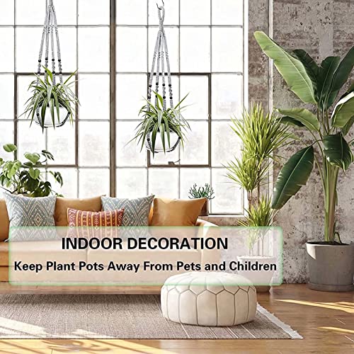 Akeie Macrame Plant Hanger 3 Pack Indoor & Outdoor Wall Hanging Planter Rope + 3 Hooks Stylish Handmade Cotton Rope 35 Inch With Beaded And Non-Tassel Rope For Herbs Ferns Ivy Crawling Plants Planter #TOP3