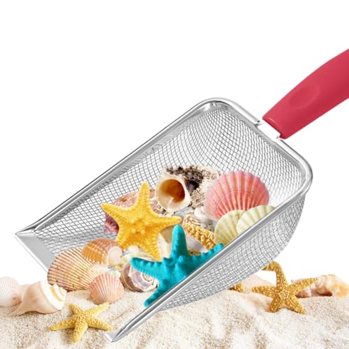 Image of Beach Mesh Shovel, Shark Tooth Sifter Dipper for Shell Collecting, Kids Filter Sand Scooper for Picking Up Shells - Beach Snow Toys for Kids (Red)