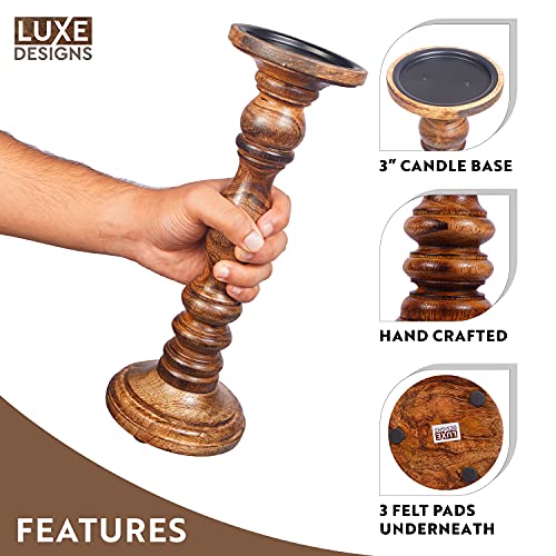 Large Candle Holders for Pillar Candles - Rustic Farmhouse Style Home Decor - Perfect for Table Centerpieces, Coffee Table or Fireplace Mantel - 3 Piece Set - Natural