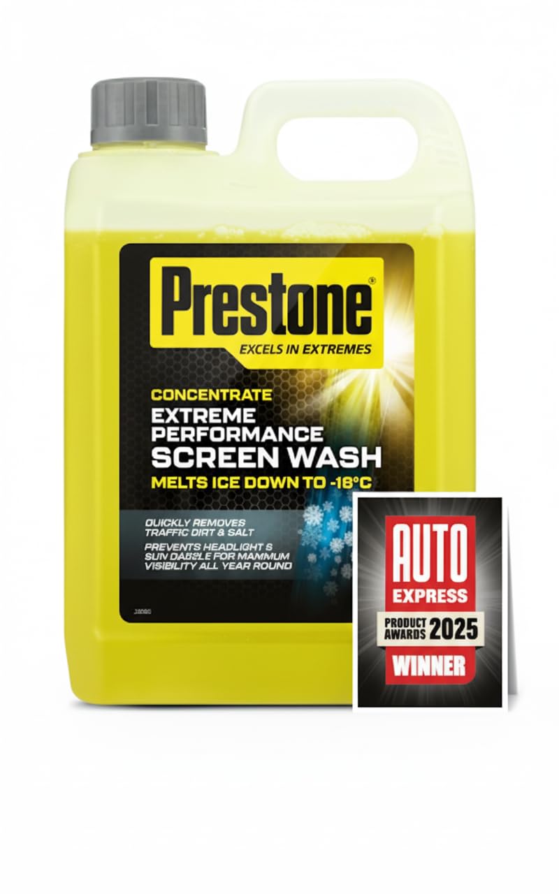 PrestoneScreenwash Concentrate 2.5L, Screen Wash For Cars - Winter, High Performance Cleaning With Streak Free Formula, Extreme Performance Super Concentrated Screenwash, Reduce Plastic, 2.5 Litre[Amazon-developed Certification] Compact by Design