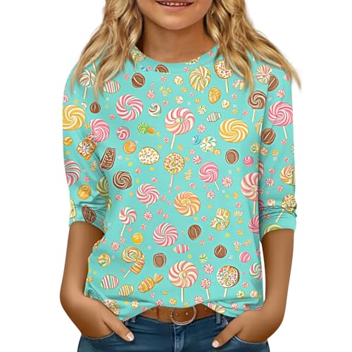 Tops for Teen Girls Crew Neck Floral Print 3/4 Sleeve Clothes Outfits Y2K Three Quarter Length Outfits Pullover