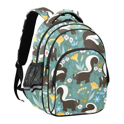 Cute Skunks and Flowers Backpack for Kids Elementary School Bag Boys Girls Bookbag Travel Backpack Daypack2