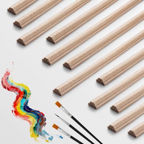 JSIWOTH 12 Pcs Unfinished Cylinder Trim Moulding, 15.75" Decorative Strips for DIY Crafts, Wall, Cabinet, Shelf, Window & Door Decoration (Paintable, Smooth Surface)