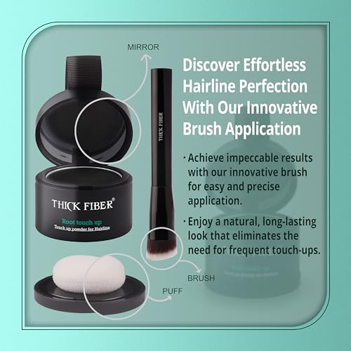 THICK FIBER Root Touch Up & Hairline Powder with Brush 4g, Covers Grey Roots & Thinning Hair, Sweat & Water Resistant - Image 4