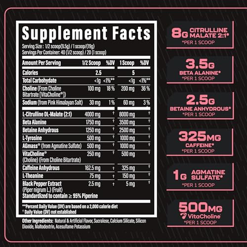 Image of TC Nutrition Batch 27 Pre Workout Powder - 8g Citrulline, 3.5g Beta Alanine, 2.5g Betaine, 325mg Caffeine | Instant Energy, Focus, Pumps, & Strength, 20 sv (Strawberry Kiwi Slushie)