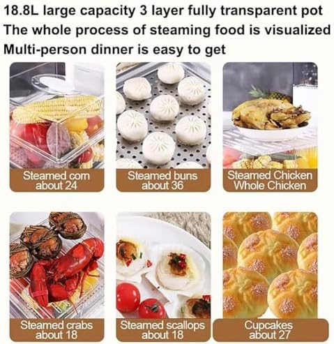1500W 3-Tier Digital Food Steamer - 18.8L Capacity - Auto Shut-Off & 60-Minute Timer - Cooks Veg, Meat, Fish & Rice