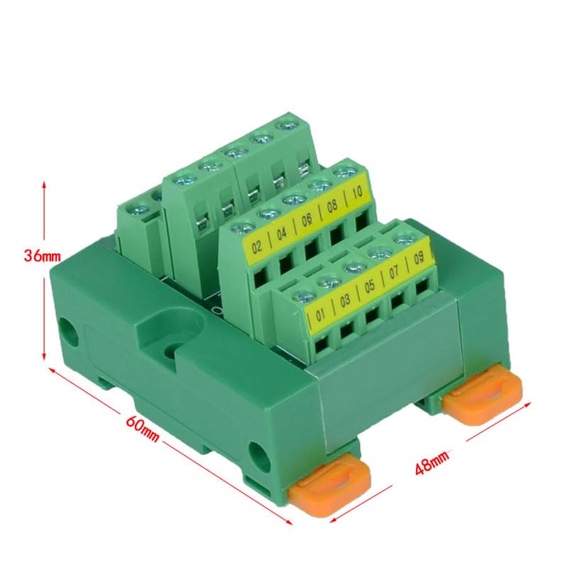 Wiring Connecting Terminals - 10 Channels to 10 Channels DIN Rail Mounting Board Panel Mounting for Power Supply Distribution Terminal Blocks Splitter Board