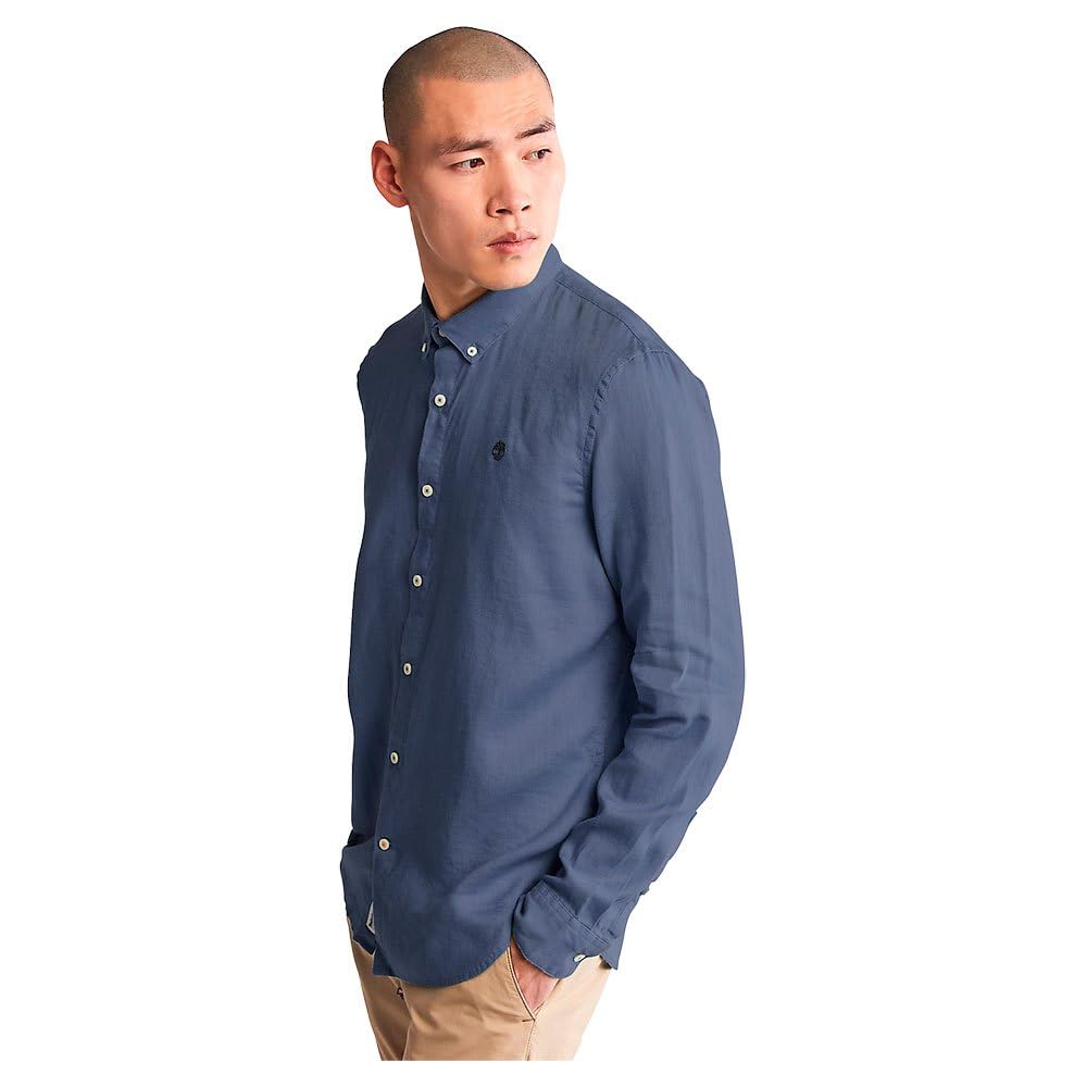 Timberland Camicia da Uomo Slim Fit in Lino Mill River Blu Taglia S Codice TB0A2DC3288