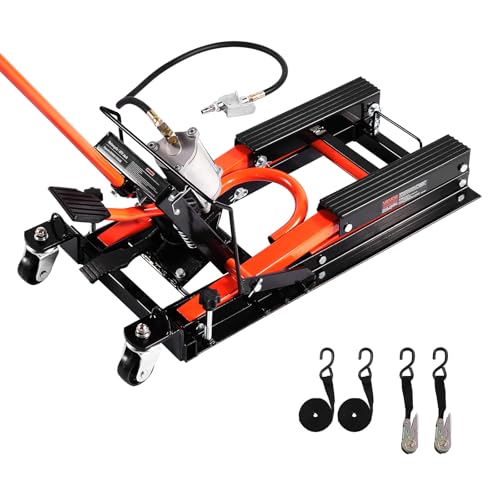 VEVOR Motorcycle Lift, 1500lbs Weight Capacity, Hydraulic & Pneumatic Motorcycle Jack, 4.1-15 in Height Range, Heavy Duty Bike Repair Stand with Removable Ramp with 2 Casters for ATVs, Dirt Bike