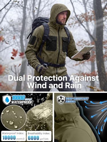 Image of FREE SOLDIER Men's Waterproof Softshell Jacket Fleece Lined Outdoor Jacket Tactical Military Hoodie Windbreaker