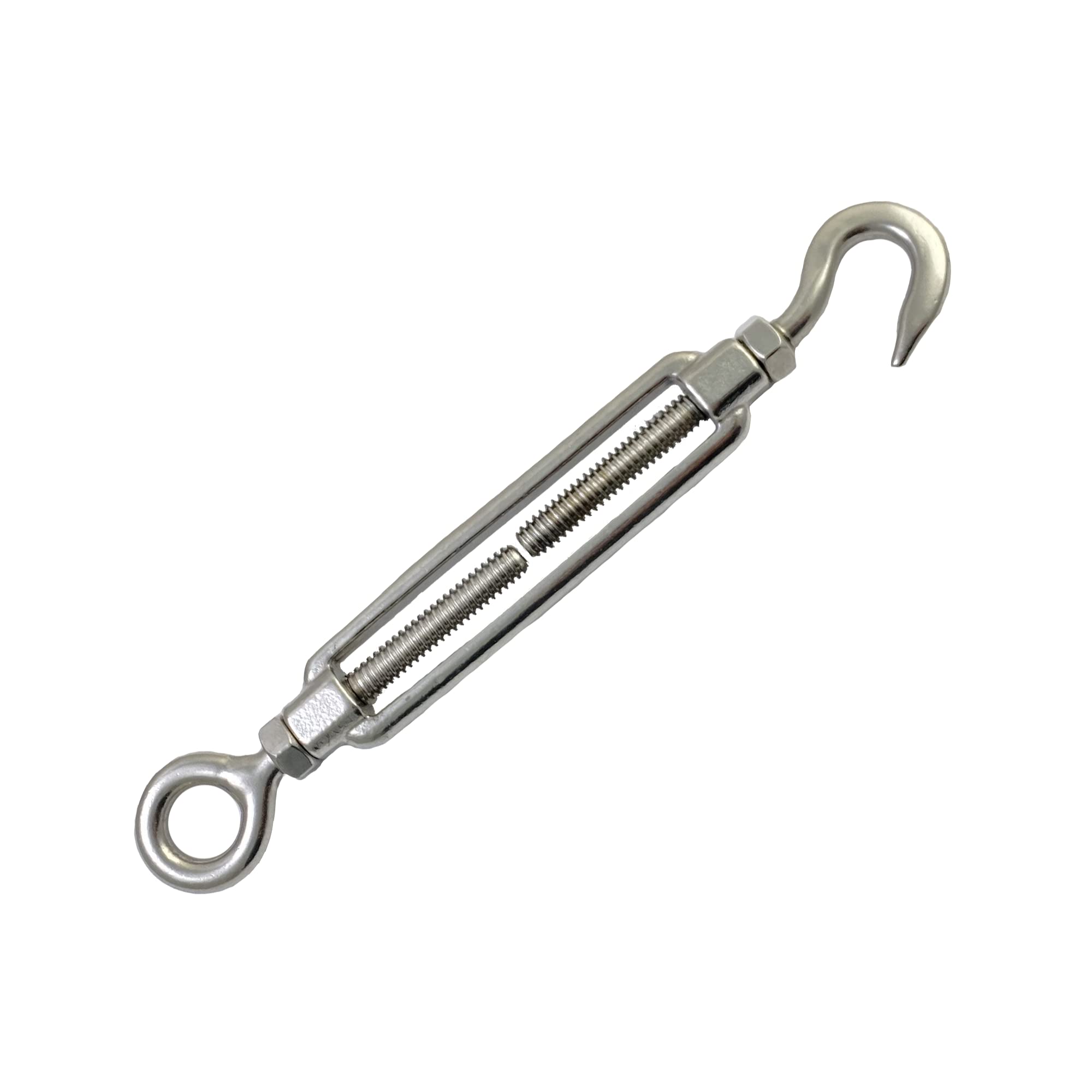 Premier Stainless SolutionsOpen-Body Stainless Steel Hook & Eye 3/16” x 2-1/4” Turnbuckles for Tensioning Cable or Rope, T316 Marine Grade