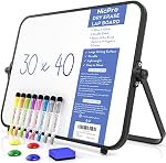 Nicpro Petit tableau blanc à sec A3 avec support antidérapant, 12 x 16'' Double face magnétique bureau blanc avec 8 Stylos, Eraser, Aimant, Portable Easel d'écriture pour le dessin de l'enfant
