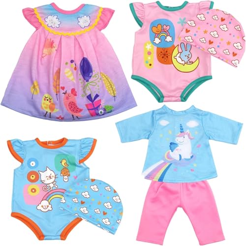 Zita Element Lot de 4 vêtements de poupée pour poupées de 33 à 40,6 cm, accessoires de vêtements de poupée comprenant une combinaison, un chapeau, une robe, un haut à manches longues, un pantalon long