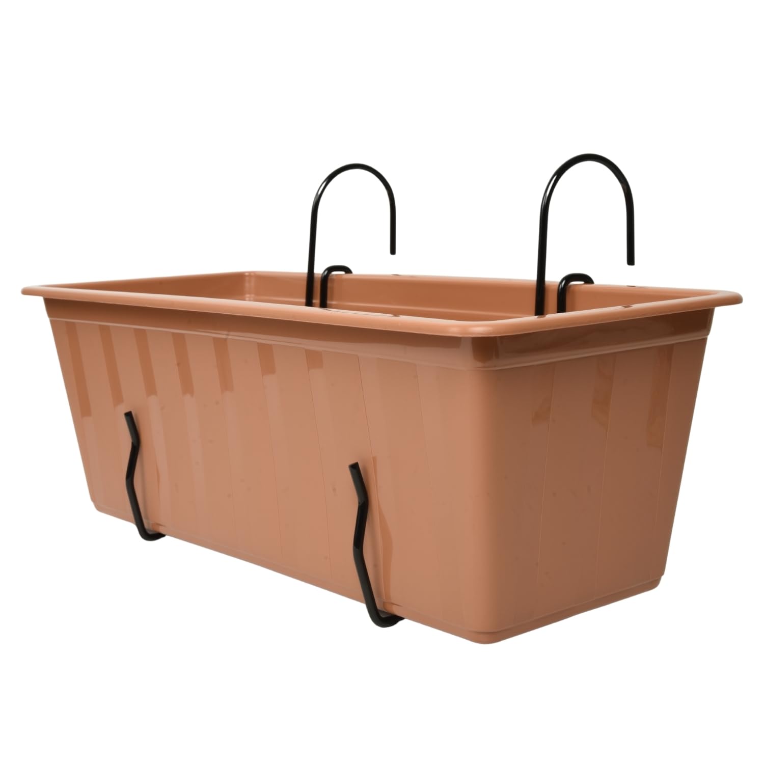 Hanging Balcony Planter Box with Hooks – Long Plastic Flower Pot for Railings & Fences, Weather-Resistant Outdoor Garden & Indoor Use (Terracotta, L40cm x W18cm x H14cm)