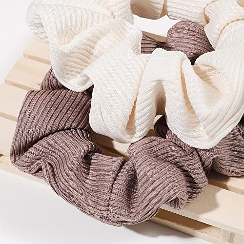Image of Ivyu Scrunchie, Big Cotton Scrunchies for Women's and Girls, Brown Service, 4 Count, for All Hair Types, No Crease or Damage