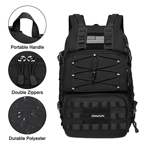 Mosiso 40L Tactical Backpack, Large 3 Day Assault Rucksack Daypack Army Military Bag Pack With 3 Front Horizontal Pockets&Usa Flag For Man Women Outdoor Sports Hiking Fishing Camping Training, Black #TOP3