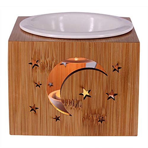 Singeek 100ML Essential Oil Burner,Hollowing Floral Tea Light Holder Aromatherapy Oil Warmer, Holiday Home Decoration Valentine (Stars and Moon) - Thumbnail 2
