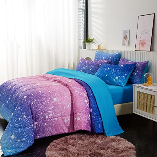 Inron Blue Glitter Comforter Sets For Girls Women,Full/Queen Size 5-Pieces Bed In A Bag Ultra Soft Microfiber Comforter And Sheet Sets, All Season Durable Bedding Set(Blue,Full/Queen) #TOP5